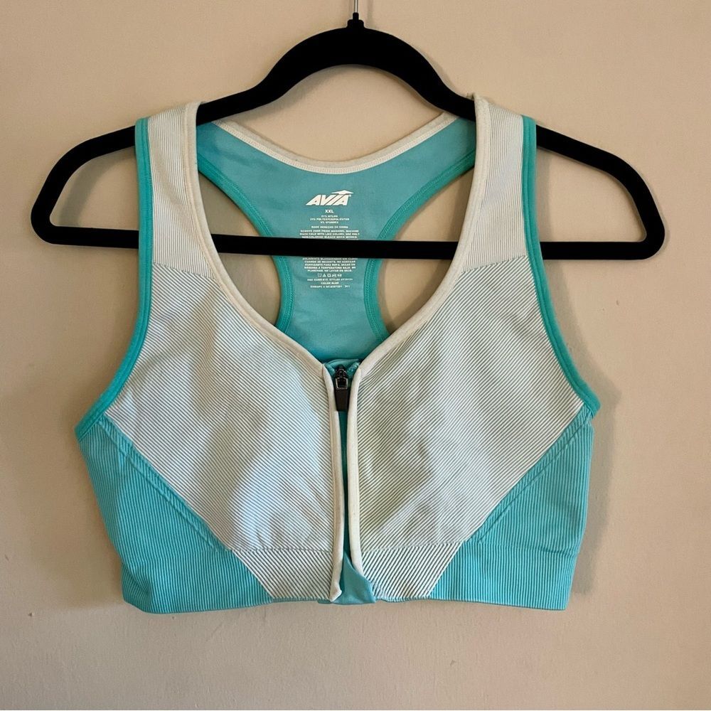 AVIA Seamless Zip-Front Blue Medium Support Sports Bra
